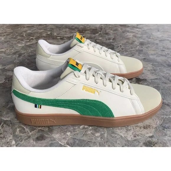 NWOB Puma Smash 3.0 Football24 Mens Trainers Alpine White Green Shoes 39614701 - Picture 2 of 12